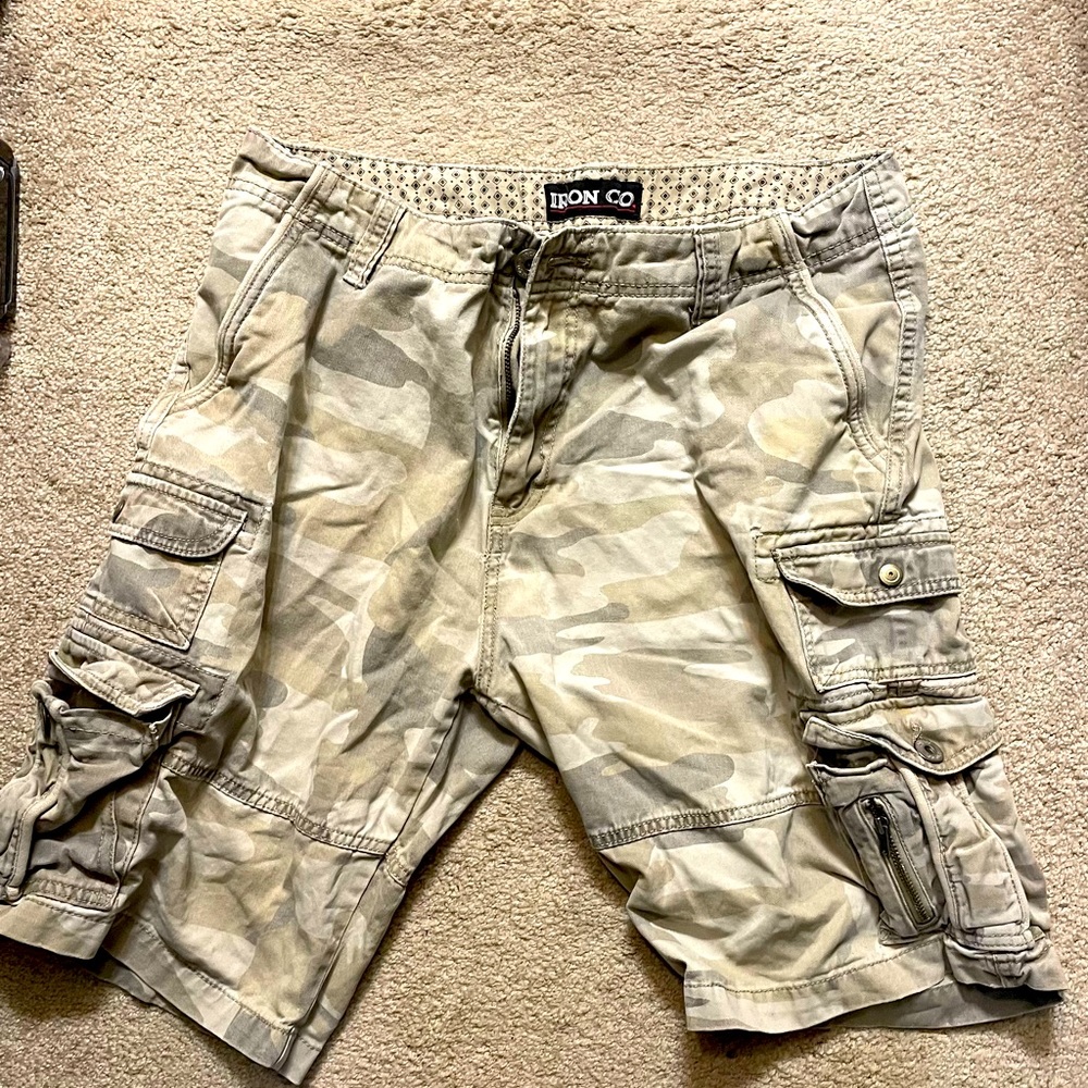 #321 Iron Co. Camouflage Cargo Shorts Flat Front Cotton Men 34